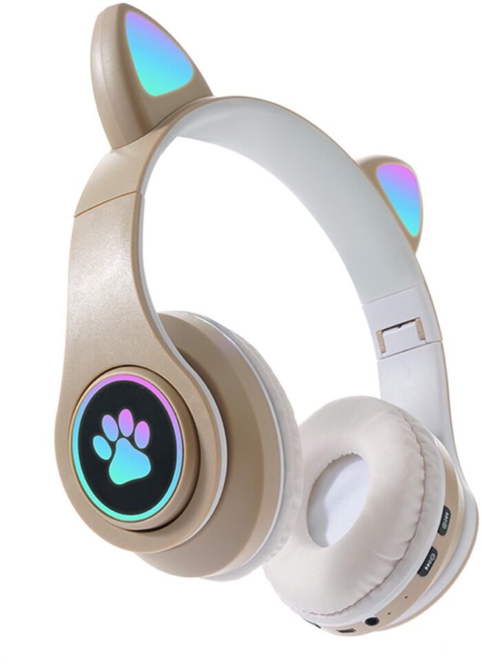 KINSI Bluetooth Gaming Headset - Stylish Kat Oor Design met LED - Verlichting! Perfect voor Meisjes, Compatibel met Alle Apparaten (Tablet / Computer / Telefoon)