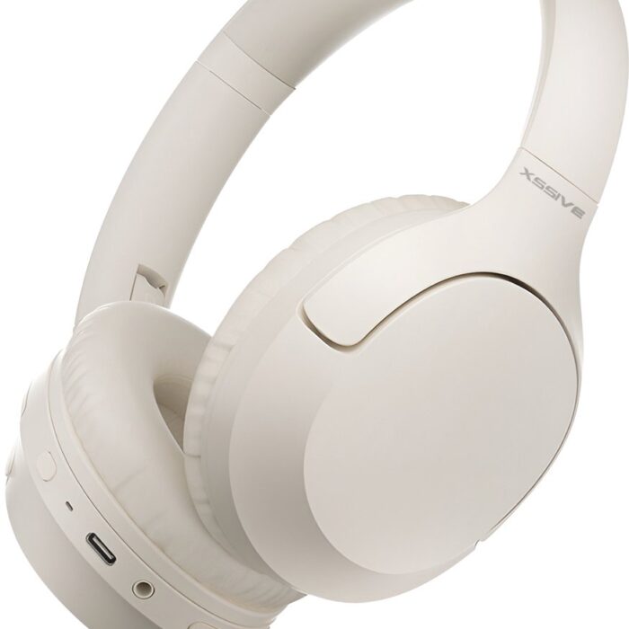 Draadloze Bluetooth Koptelefoon met Bass-Boost Functie - Bluetooth 5.3 - 60 Uur Batterij - Headset met Microfoon Noise Cancelling - Koptelefoon met draad modus - Equalizer App - Beige