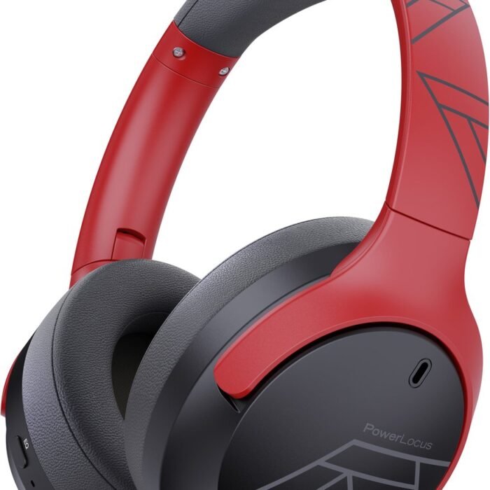 PowerLocus Boom - Koptelefoon Bluetooth - 60 uur batterijduur – Over Ear Koptelefoon Draadloos – 4 EQ-modi - Met Microfoon - Grijs/Rood