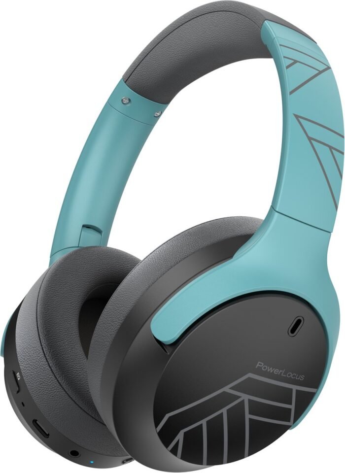 PowerLocus Boom - Koptelefoon Bluetooth - 60 uur batterijduur – Over Ear Koptelefoon Draadloos – 4 EQ-modi - Met Microfoon - Mint/Grijs