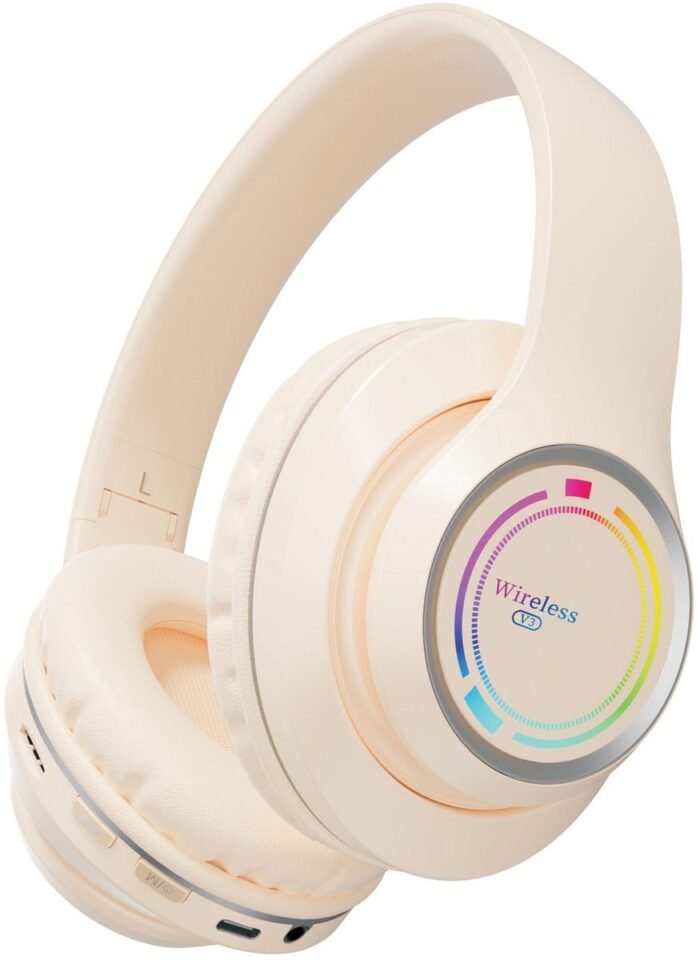 KINSI Draadloze Bluetooth-headset, over-ear gaming-hoofdtelefoon met achtergrondverlichting, Bedrade headset, RGB-ruisonderdrukking