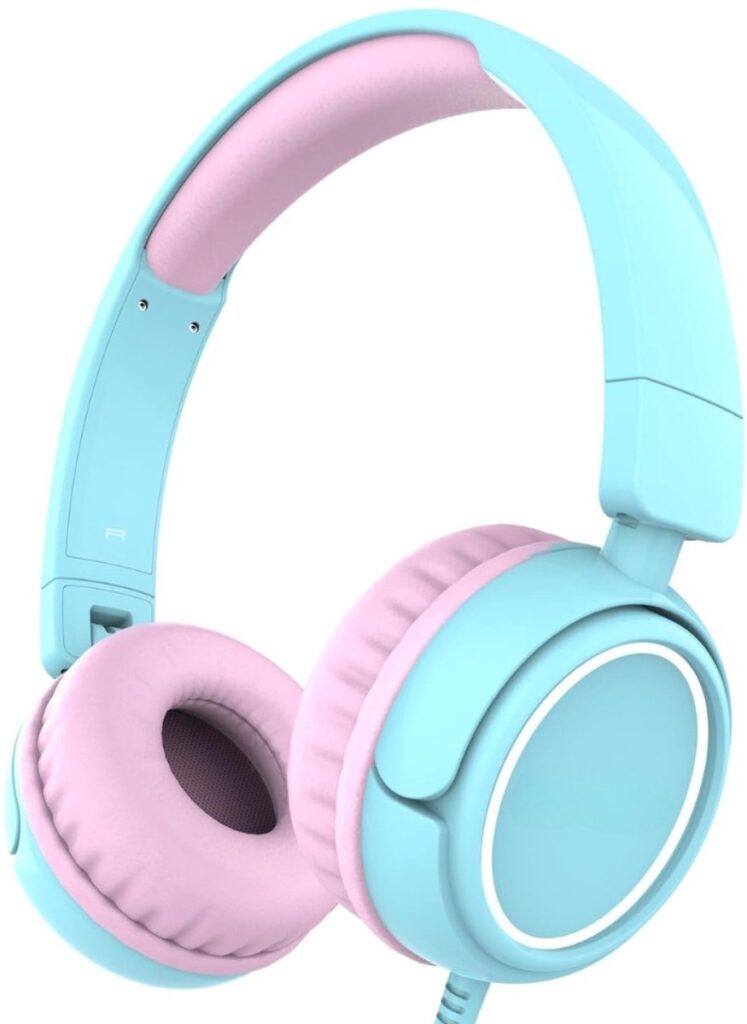 StayPowered Koptelefoon - Veilig & Comfortabel voor Kinderen - 85dB Geluidslimiet - Zacht Memory-Schuim - Ergonomisch Ontwerp - Opvouwbaar & Duurzaam - Verstrengelvrij Kabel - Universele Compatibiliteit - Blauw/Roze - Levering Sneller dan Aangegeven!