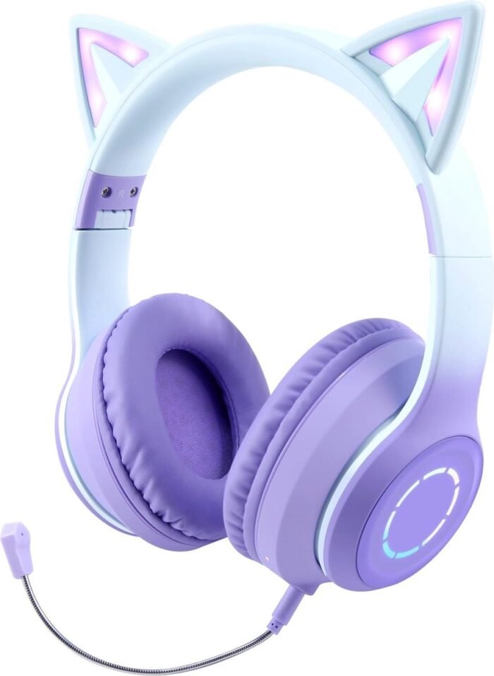 StayPowered Draadloze Bluetooth Kinderkoptelefoon - Perfect voor Muziek en Gaming - Afneembare Microfoon - Ingebouwde LED Verlichting - HD-Stereo - Vouwbaar Ontwerp - Zachte Oorkussens - Lange Speeltijd - Paars - Levering Sneller dan Aangegeven!