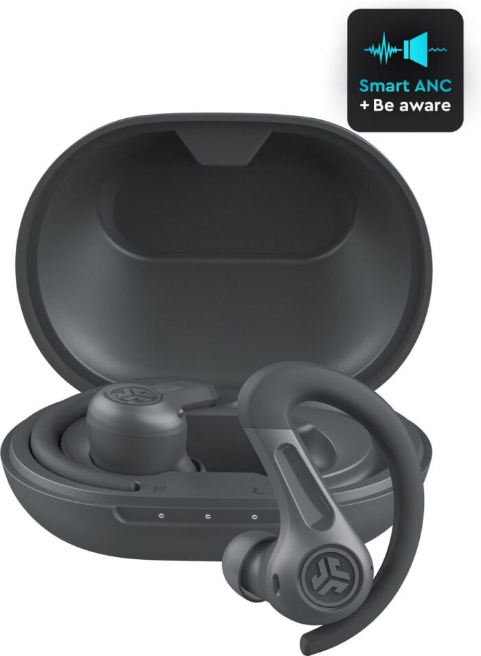 JLAB JBuds Sport ANC 4 Draadloze oordopjes – Oortjes Draadloos - Hybrid Active Noise Cancelling - 60 Uur Afspeeltijd - IP66 Waterbestendig - Aanpasbare EQ3 instellingen - Bluetooth multipoint - Hardlopen - Zwart
