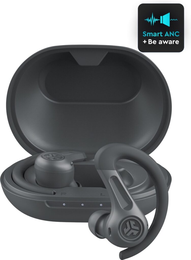 JLAB JBuds Sport ANC 4 Draadloze oordopjes – Oortjes Draadloos - Hybrid Active Noise Cancelling - 60 Uur Afspeeltijd - IP66 Waterbestendig - Aanpasbare EQ3 instellingen - Bluetooth multipoint - Hardlopen - Zwart