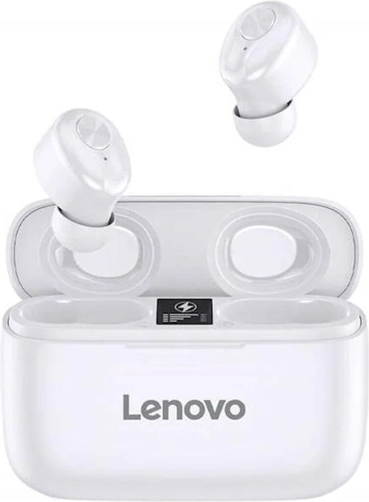 Lenovo HT18 - Draadloze TWS Stereo HD Mic - Grote batterij 1000 mAh - Oplaadetui met LCD-scherm - Echte Bluetooth-headset - Wit