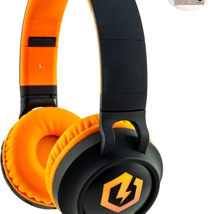 PowerLocus Buddy Draadloze On-Ear Koptelefoon voor Kinderen, LED lampjes, 85db Limiet, met Microfoon, Micro SD poort - Upgrade Zwart/Oranje