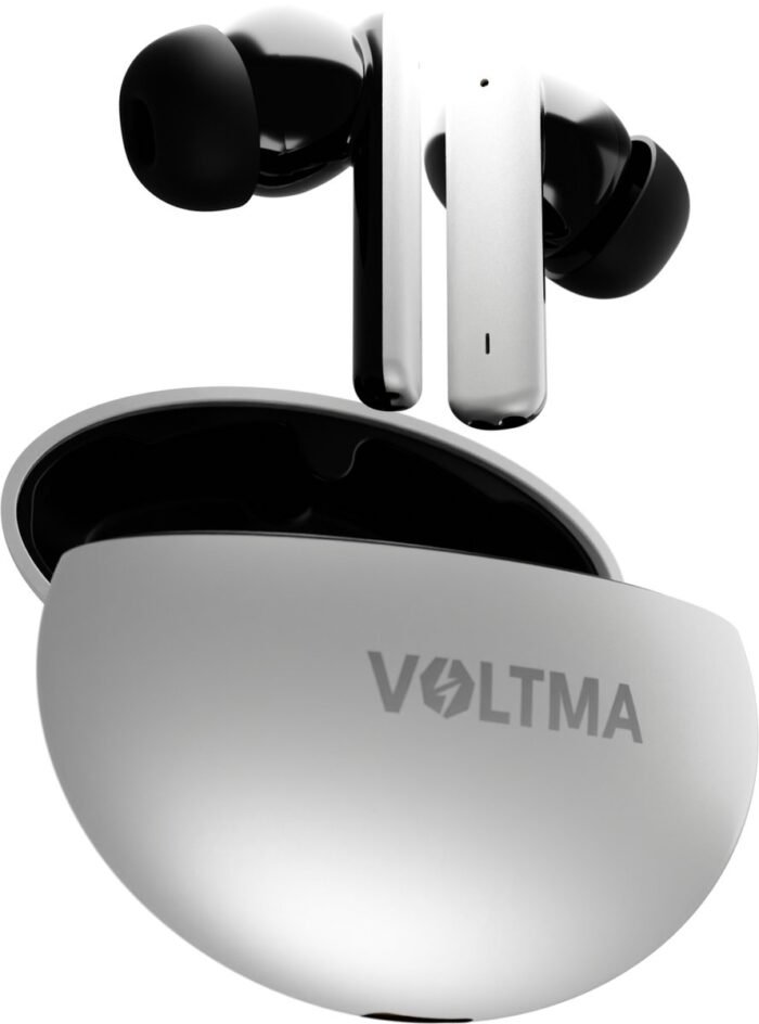 Voltma® Sonic Volt Draadloze Oordopjes - Oortjes draadloos - IPX5 waterdicht - Earpods - Earbuds Wireless Met 4 Microfoons en 8 uur Speeltijd - Bluetooth Oordopjes met Metalen Behuizing Compatibel Voor IOS en Android (Wit Metallic)
