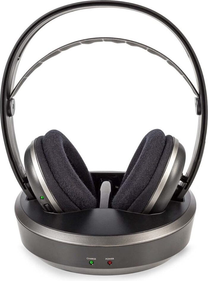 Nedis Draadloze TV-Koptelefoon – Over-Ear – RF – 100 m – 11 uur Batterij – Laadstation – Zilver