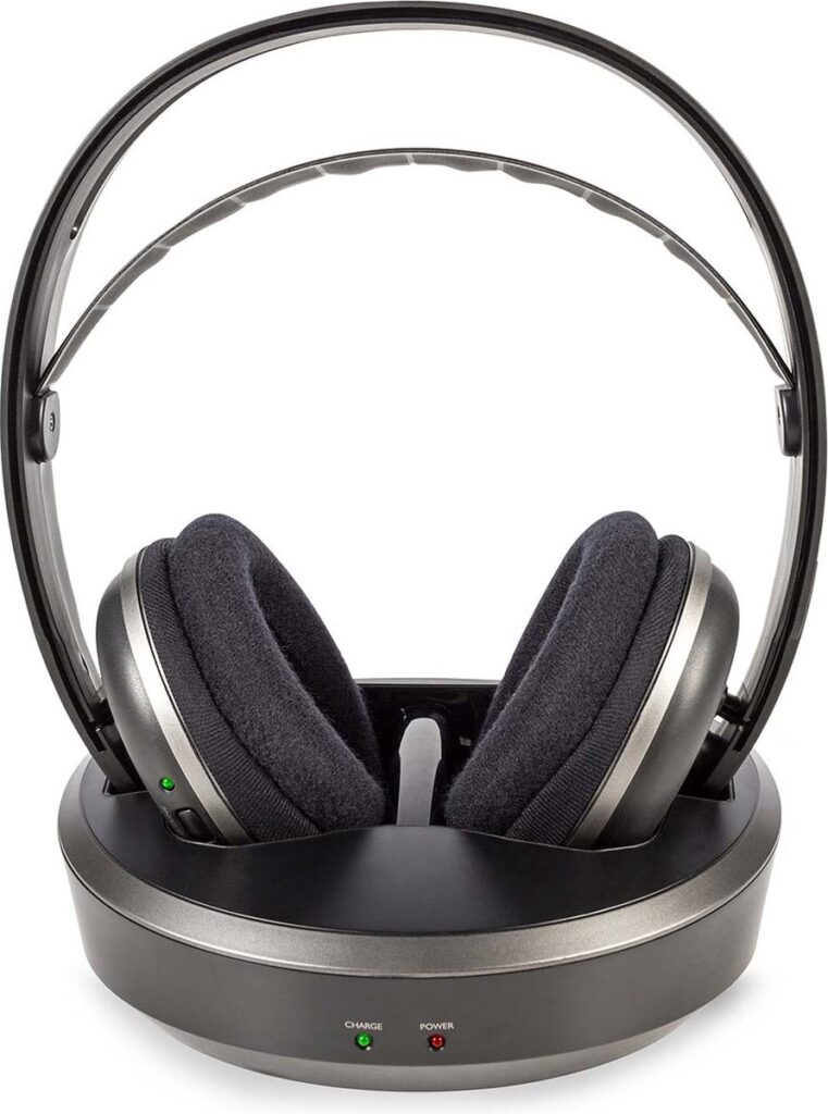 Nedis Draadloze TV-Koptelefoon – Over-Ear – RF – 100 m – 11 uur Batterij – Laadstation – Zilver