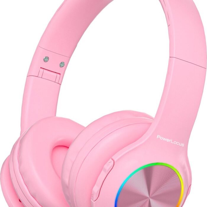 PowerLocus PLED Draadloze Koptelefoon Over-Ear voor Kinderen - LED lampjes - met Microfoon - Micro SD poort - Roze