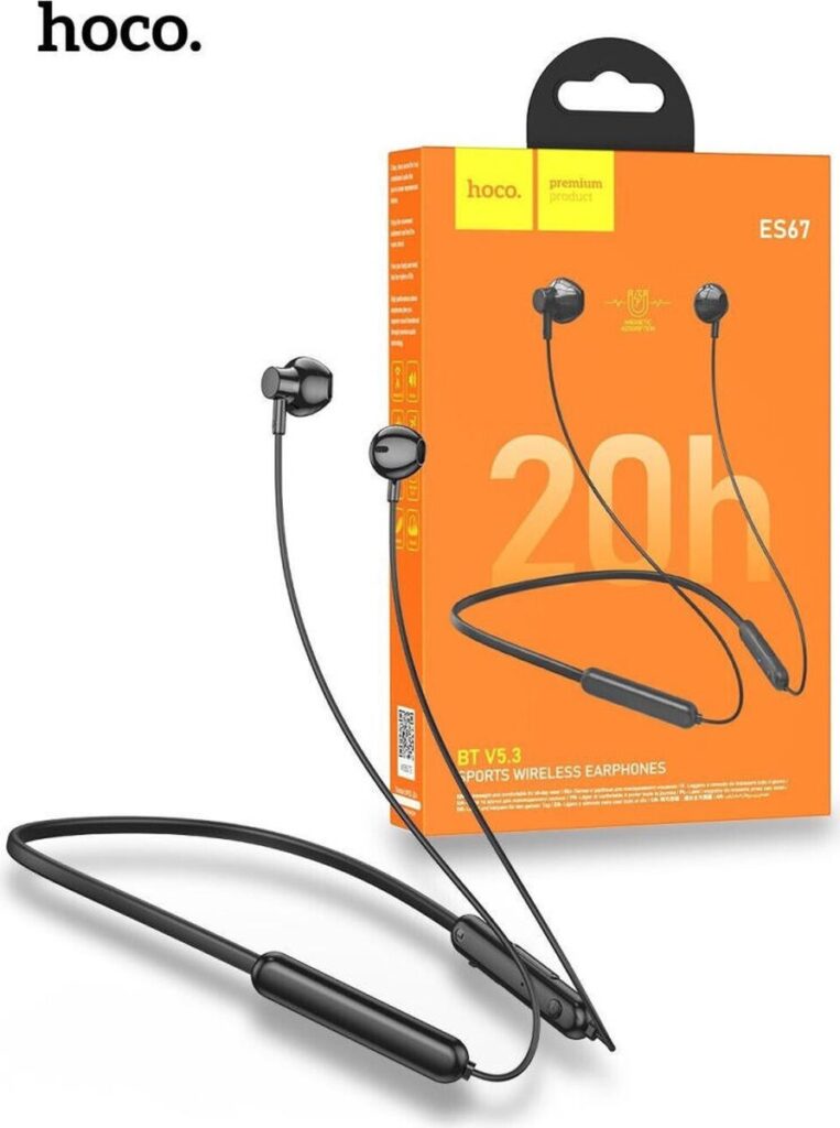 Hoco ES67 Bluetooth Oordopjes met Nekband Ideaal voor Sporten Zwart