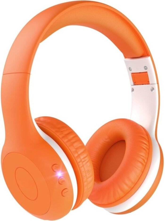 StayPowered Bluetooth Hoofdtelefoon voor Kinderen - Veilig en Kwalitatief Geluid - 85/94 dB Volumeregeling - 40 Uur Batterij - HD Microfoon - Opvouwbaar en Verstelbaar - Snelle Bluetooth 5.4 - Oranje - Levering Sneller dan Aangegeven!