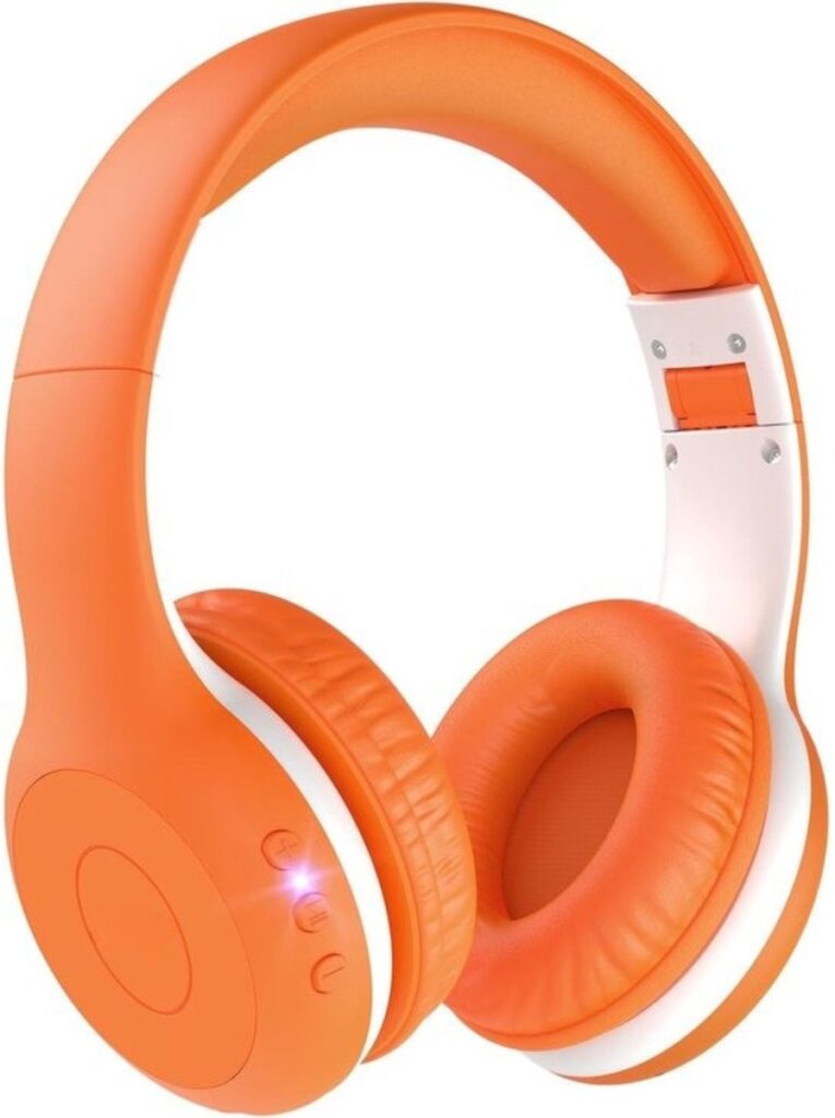 StayPowered Bluetooth Hoofdtelefoon voor Kinderen - Veilig en Kwalitatief Geluid - 85/94 dB Volumeregeling - 40 Uur Batterij - HD Microfoon - Opvouwbaar en Verstelbaar - Snelle Bluetooth 5.4 - Oranje - Levering Sneller dan Aangegeven!