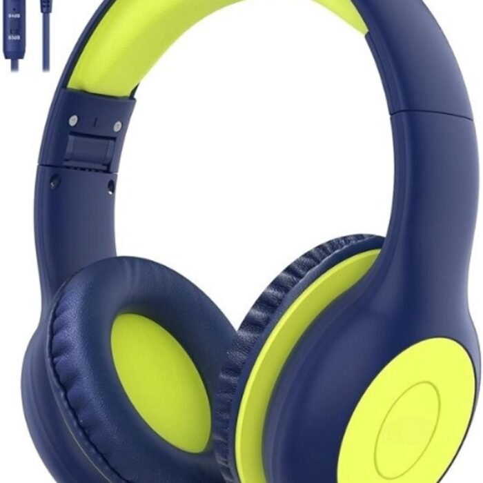 Intelectro Koptelefoon voor Kinderen - Veiligheid en Plezier in Eén! - Hoogwaardige Stereogeluid - Comfortabele Draagervaring - HD Microfoon - Volumeregeling - Brede Compatibiliteit en Audio Delen - Groen/Blauw - Levering Sneller dan Aangegeven!