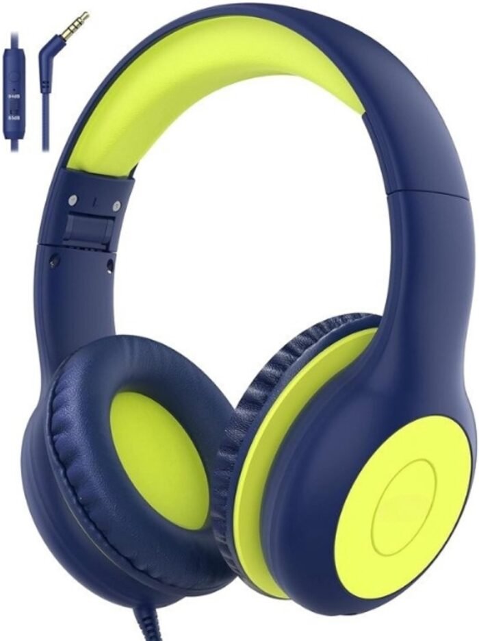 Intelectro Koptelefoon voor Kinderen - Veiligheid en Plezier in Eén! - Hoogwaardige Stereogeluid - Comfortabele Draagervaring - HD Microfoon - Volumeregeling - Brede Compatibiliteit en Audio Delen - Groen/Blauw - Levering Sneller dan Aangegeven!
