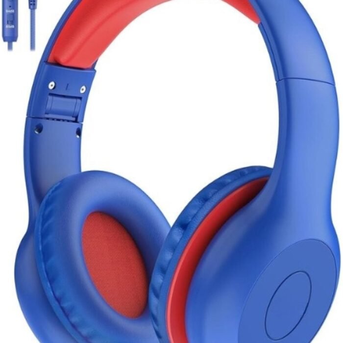 Intelectro Koptelefoon voor Kinderen - Veiligheid en Plezier in Eén! - Hoogwaardige Stereogeluid - Comfortabele Draagervaring - HD Microfoon - Volumeregeling - Brede Compatibiliteit en Audio Delen - Blauw/Rood - Levering Sneller dan Aangegeven!