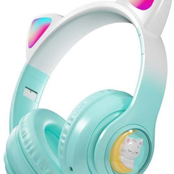 RyC Toys Kinder Hoofdtelefoon- groen |Draadloze Koptelefoon-Kids Headset-Over Ear-Bluetooth-Microfoon-Katten Oortjes-Led Verlichting