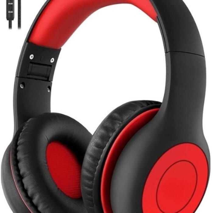 Intelectro Koptelefoon voor Kinderen - Veiligheid en Plezier in Eén! - Hoogwaardige Stereogeluid - Comfortabele Draagervaring - HD Microfoon - Volumeregeling - Brede Compatibiliteit en Audio Delen - Zwart/Rood - Levering Sneller dan Aangegeven!