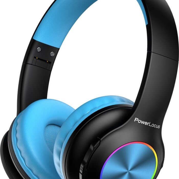 PowerLocus PLED Draadloze Koptelefoon Over-Ear voor Kinderen - LED lampjes - met Microfoon - Micro SD poort - Zwart/Blauw
