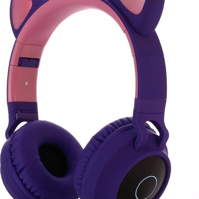 Kinder hoofdtelefoon - koptelefoon Bluetooth met led kattenoortjes purper - roze