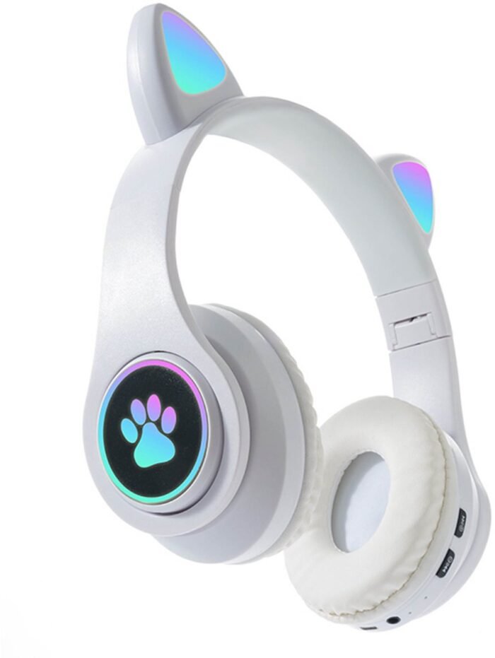 KINSI Bluetooth Gaming Headset - Stylish Kat Oor Design met LED - Verlichting! Perfect voor Meisjes, Compatibel met Alle Apparaten (Tablet / Computer / Telefoon)