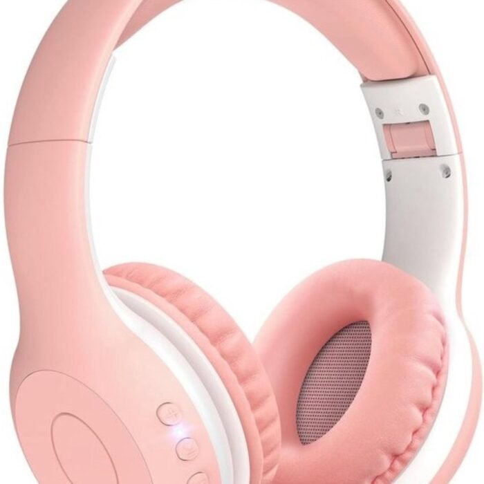 StayPowered Bluetooth Hoofdtelefoon voor Kinderen - Veilig en Kwalitatief Geluid - 85/94 dB Volumeregeling - 40 Uur Batterij - HD Microfoon - Opvouwbaar en Verstelbaar - Snelle Bluetooth 5.4 - Wit/Roze - Levering Sneller dan Aangegeven!