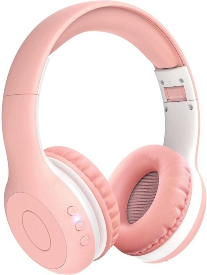 StayPowered Bluetooth Hoofdtelefoon voor Kinderen - Veilig en Kwalitatief Geluid - 85/94 dB Volumeregeling - 40 Uur Batterij - HD Microfoon - Opvouwbaar en Verstelbaar - Snelle Bluetooth 5.4 - Wit/Roze - Levering Sneller dan Aangegeven!