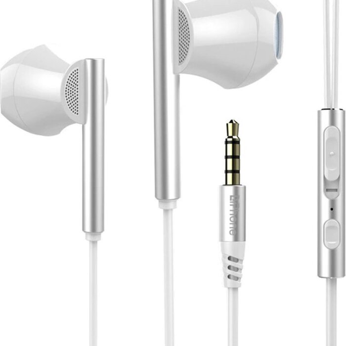 DrPhone M10 Bedrade 3.5mm Aux In-Ear Oortelefoon – 8 kernen & Bass Met Microfoon - Dynamische Stereo Oordopjes – Wit