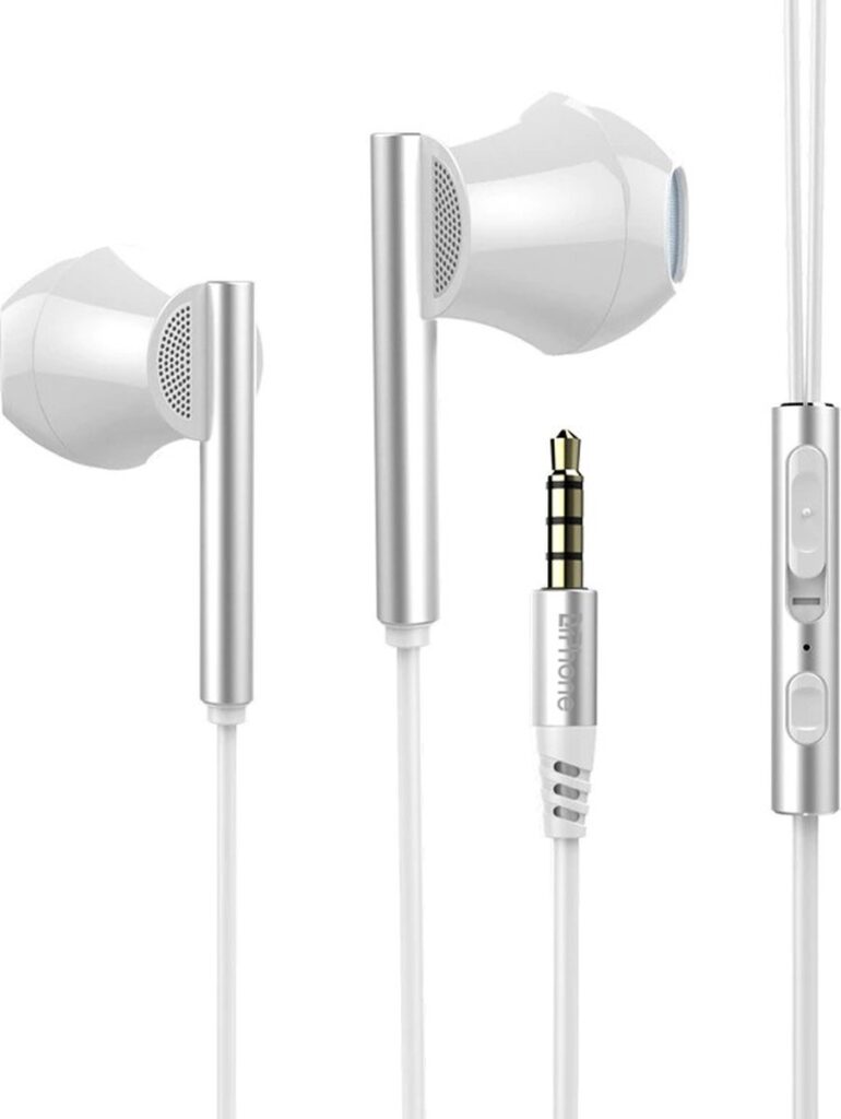 DrPhone M10 Bedrade 3.5mm Aux In-Ear Oortelefoon – 8 kernen & Bass Met Microfoon - Dynamische Stereo Oordopjes – Wit