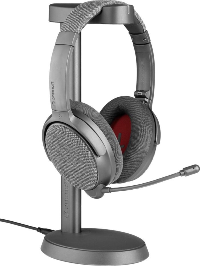 Onanoff FokusPlus Computer Headset - Headset met microfoon - Draadloze koptelefoon - Hoofdtelefoon met Noise Cancelling – 50 uur batterijduur – Multipoint technologie – Draadloze oplaadstation meegeleverd - Grijs