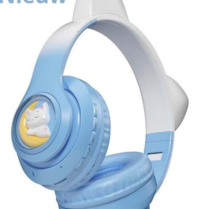 RyC Toys Kinder Hoofdtelefoon- blauw |Draadloze Koptelefoon-Kids Headset-Over Ear-Bluetooth-Microfoon-Katten Oortjes-Led Verlichting