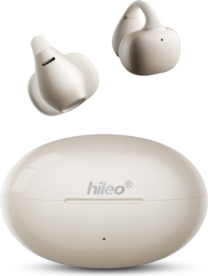 hileo hi86 - Draadloze Oordopjes met Oplaadcase – Beige - Ear clip Air Conduction - Sport - Open-Ear - Bluetooth V5.4 – Draadloze oortjes – Geschikt voor IOS/Android - HD audio