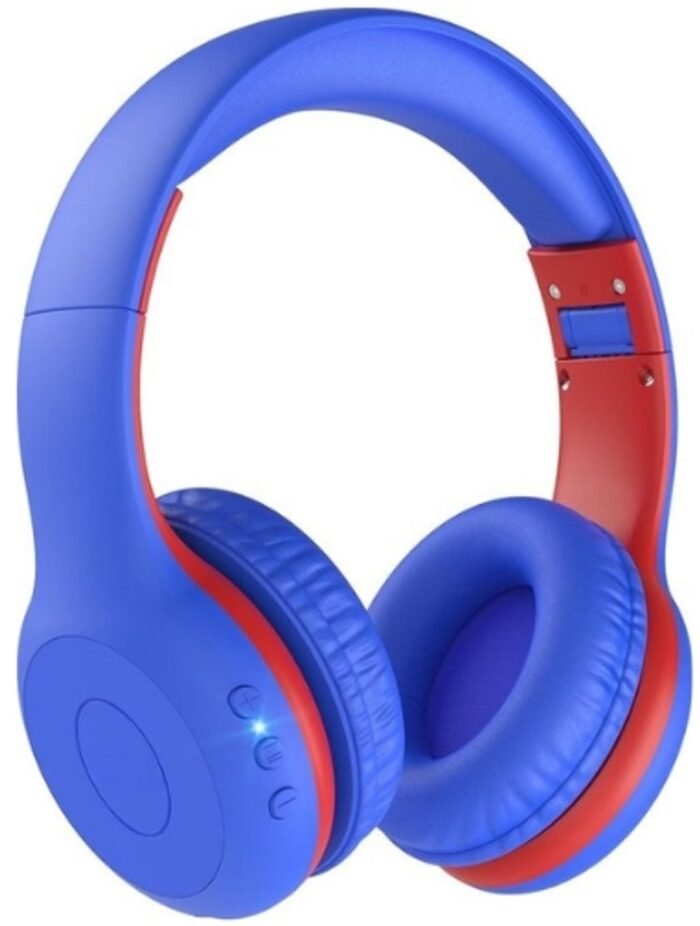 StayPowered Bluetooth Hoofdtelefoon voor Kinderen - Veilig en Kwalitatief Geluid - 85/94 dB Volumeregeling - 40 Uur Batterij - HD Microfoon - Opvouwbaar en Verstelbaar - Snelle Bluetooth 5.4 - Blauw/Rood - Levering Sneller dan Aangegeven!