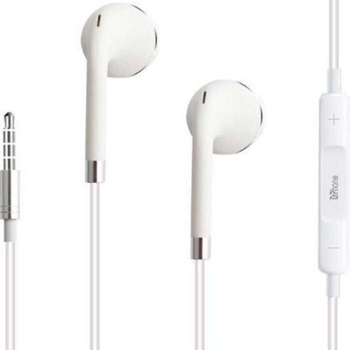 DrPhone - Premium Oordoppen - Headset met 3.5mm jackaansluiting - Oortjes geschikt voor IOS /Android met AUX ingang - Wit/Zilver