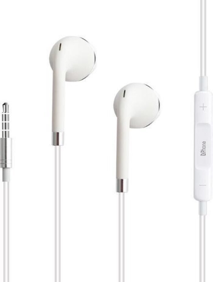 DrPhone - Premium Oordoppen - Headset met 3.5mm jackaansluiting - Oortjes geschikt voor IOS /Android met AUX ingang - Wit/Zilver