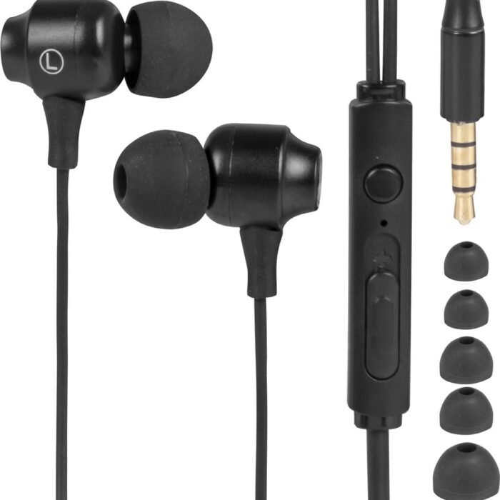 Nuvance - Oortjes met Draad - 3.5mm Jack Aansluiting - Oordopjes met Draad - In-Ear Oortjes met Draad en Microfoon - Zwart