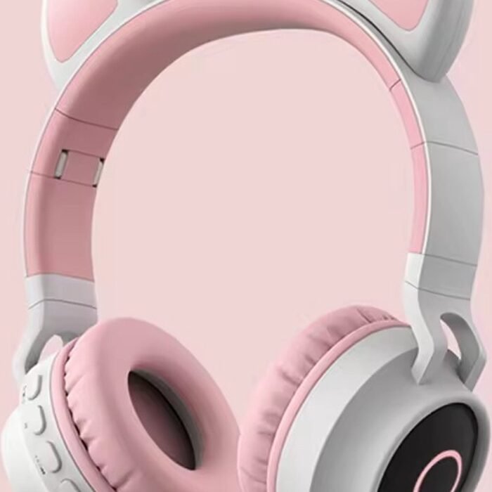 WizBay Premium Select® CAT Ear KIDS LED Headset met Microfoon - LED op de Buitenkant - HD Bluetooth Phone Call - Ingebouwde Microfoon - SD Card - Verstelbare Hoofdband - Soft Zuurstof doorlatend Ear Pads - Kleur Grijs Buitenkant Roze Binnenkant