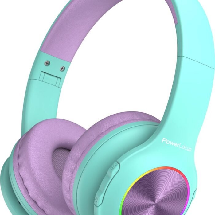 PowerLocus PLED Draadloze Koptelefoon Over-Ear voor Kinderen - LED lampjes - met Microfoon - Micro SD poort - Teal/Purple