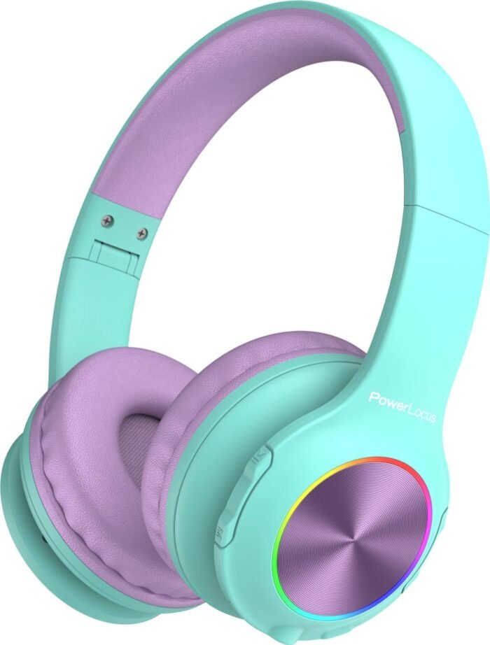 PowerLocus PLED Draadloze Koptelefoon Over-Ear voor Kinderen - LED lampjes - met Microfoon - Micro SD poort - Teal/Purple