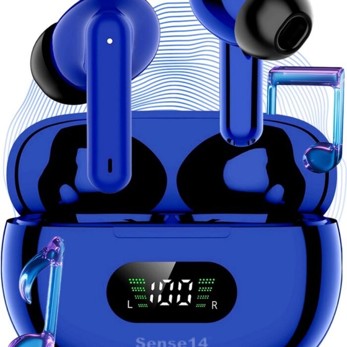 Sense14 J96 Active Noise Cancelling Oordopjes Draadloos - Draadloze Oortjes Bluetooth 5.3 - LED Display, Microfoon en IPX5 - Blauw