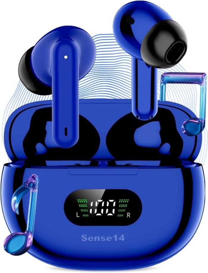 Sense14 J96 Active Noise Cancelling Oordopjes Draadloos - Draadloze Oortjes Bluetooth 5.3 - LED Display, Microfoon en IPX5 - Blauw