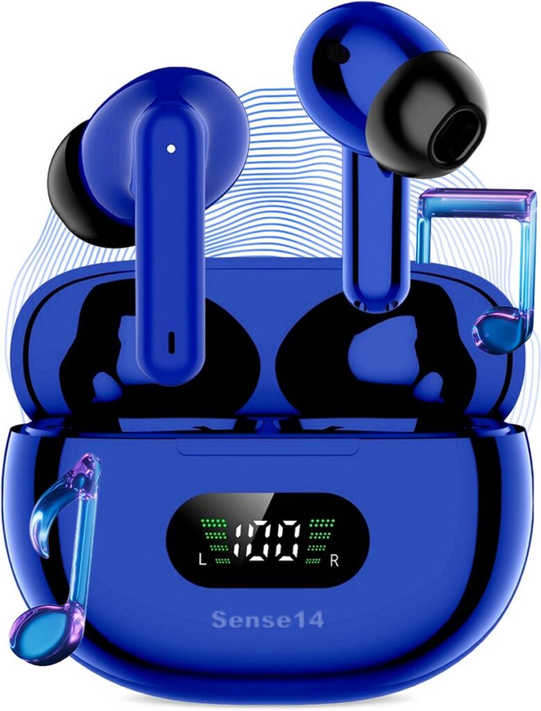 Sense14 J96 Active Noise Cancelling Oordopjes Draadloos - Draadloze Oortjes Bluetooth 5.3 - LED Display, Microfoon en IPX5 - Blauw