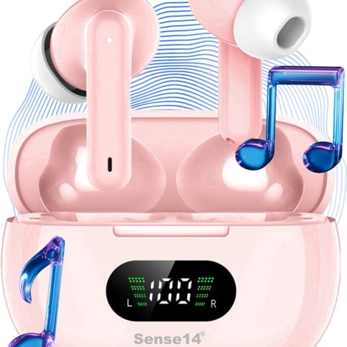 Sense14 J96 Active Noise Cancelling Oordopjes Draadloos - Draadloze Oortjes Bluetooth 5.3 - LED Display, Microfoon en IPX5 - Roze