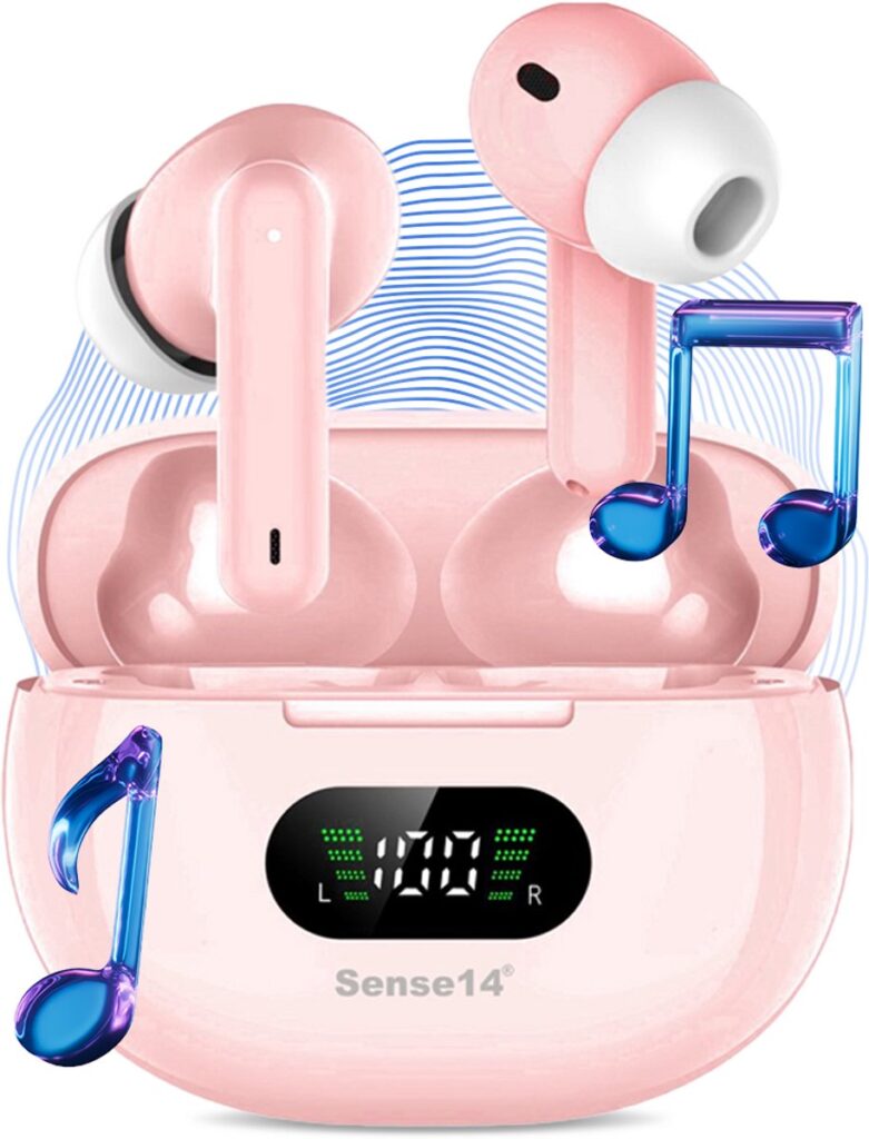Sense14 J96 Active Noise Cancelling Oordopjes Draadloos - Draadloze Oortjes Bluetooth 5.3 - LED Display, Microfoon en IPX5 - Roze