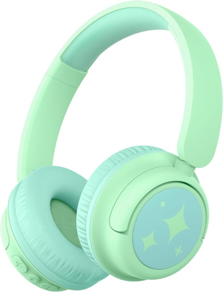 StayPowered Koptelefoon voor Kinderen - Kinderhoofdtelefoon met 60 Uur Accu en Volumebegrenzing - Draaibare Oorschelpen - Zachte Oorkussens - Ingebouwde Microfoon - Bluetooth - Eenvoudige Bediening - Groen - Levering Sneller dan Aangegeven!