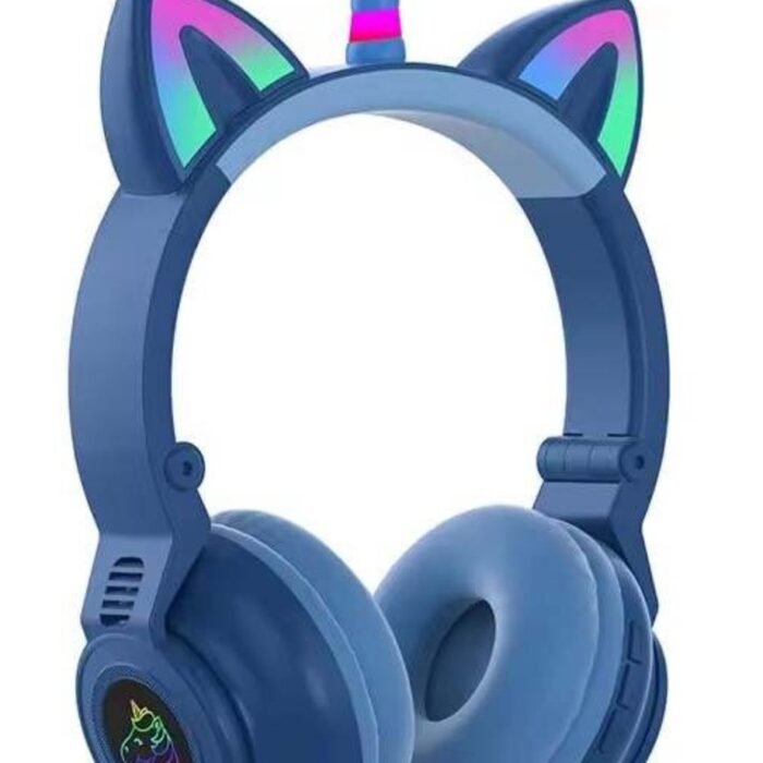 RyC Toys Kinder Hoofdtelefoon unicorn- blauw | Draadloze Koptelefoon- eenhoorn -Kids Headset-Over Ear-Bluetooth-Microfoon-unicorn-Led Verlichting