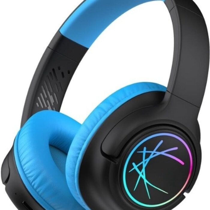 StayPowered Koptelefoon voor Kinderen - de Ultieme Kinderhoofdtelefoon met 43 Uur Speeltijd en Veilige Volumebegrenzing - Ingebouwde Verlichting - Opvouwbaar Ontwerp - USB C - Bedraad/Bluetooth - Zwart/Blauw - Levering Sneller dan Aangegeven!