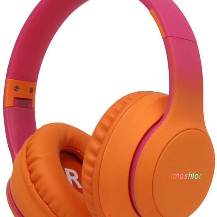 imoshion Kinder Koptelefoon met LED Verlichting - Met Decibelbegrenzer - Bluetooth Koptelefoon Kinderen - Draadloze Over-Ear Hoofdtelefoon - Hot Pink / Apricot Orange Crush