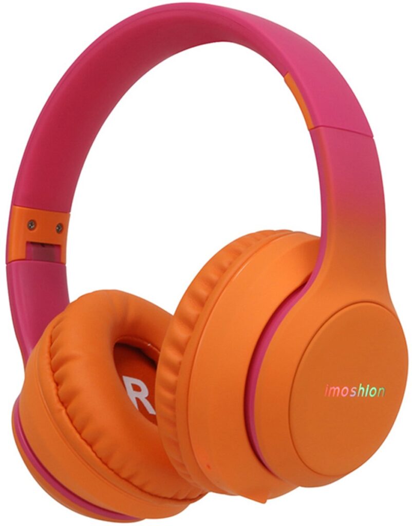imoshion Kinder Koptelefoon met LED Verlichting - Met Decibelbegrenzer - Bluetooth Koptelefoon Kinderen - Draadloze Over-Ear Hoofdtelefoon - Hot Pink / Apricot Orange Crush